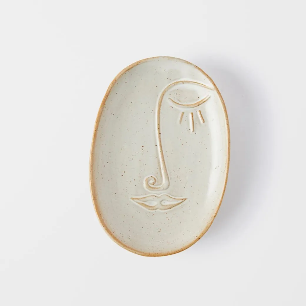 Abstract Face Trinket Dish - Off White