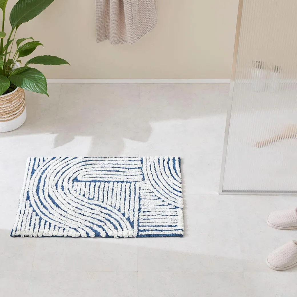 Archer Bath Mat - Steel Blue/Ivory