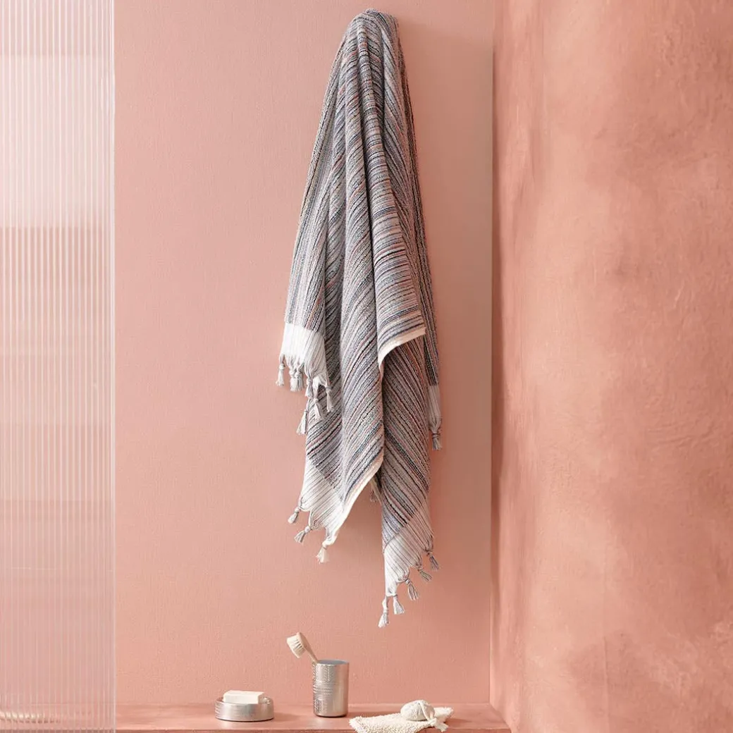 Bodrum Turkish Cotton Bath Sheet - Blue/Grey Zig Zag