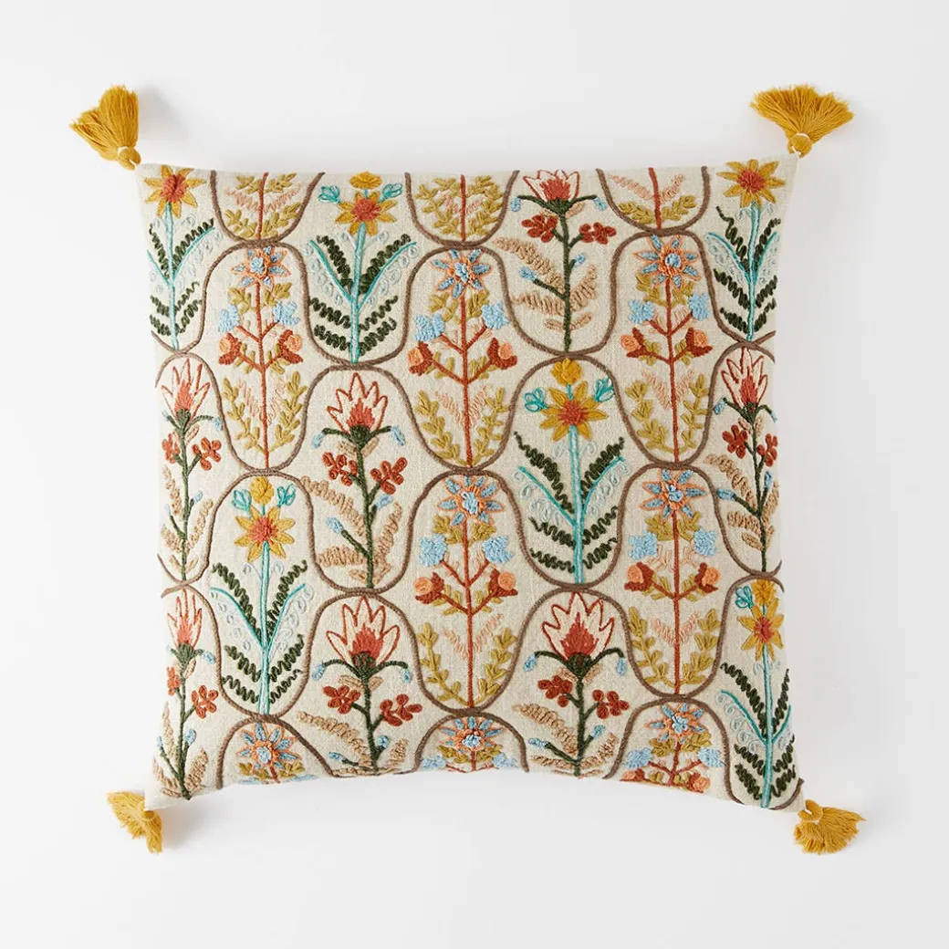 Botany Embroidered Cushion - Blue/Multi