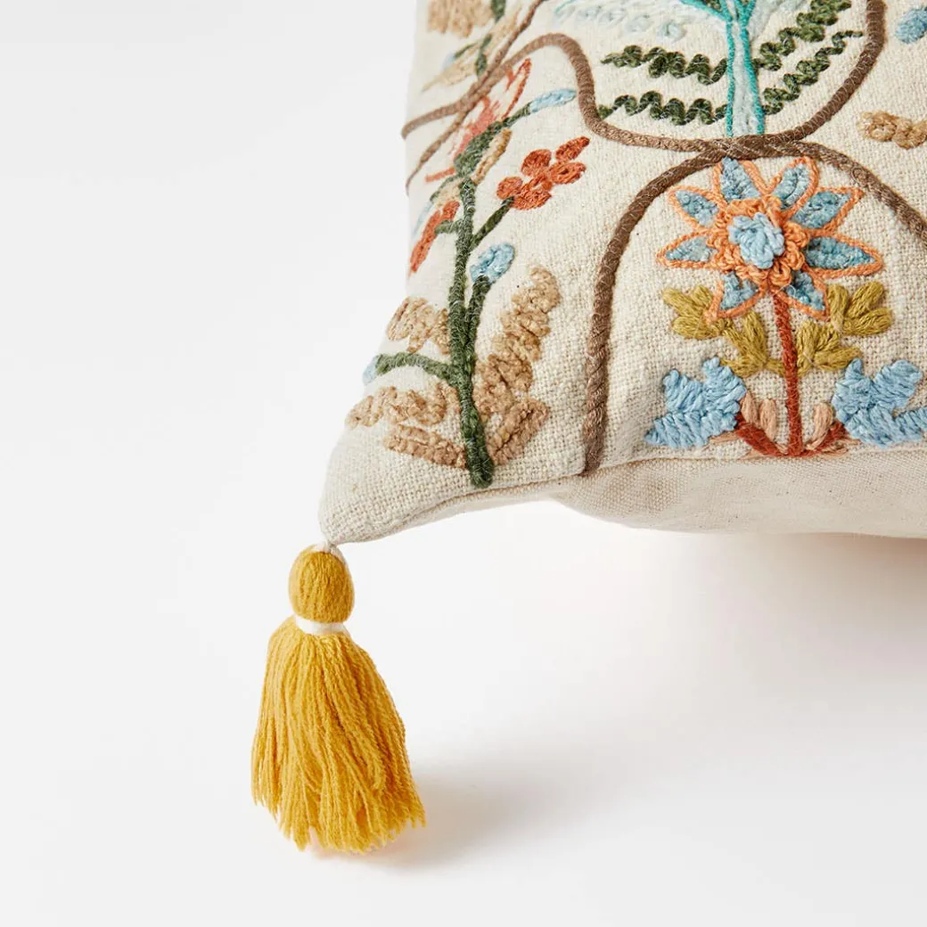 Botany Embroidered Cushion - Blue/Multi