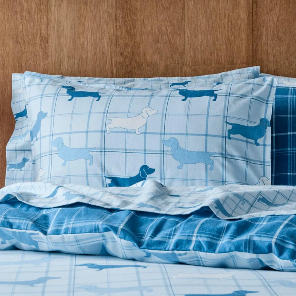 Charlie Reversible Flannelette Quilt Cover Set- Light Blue