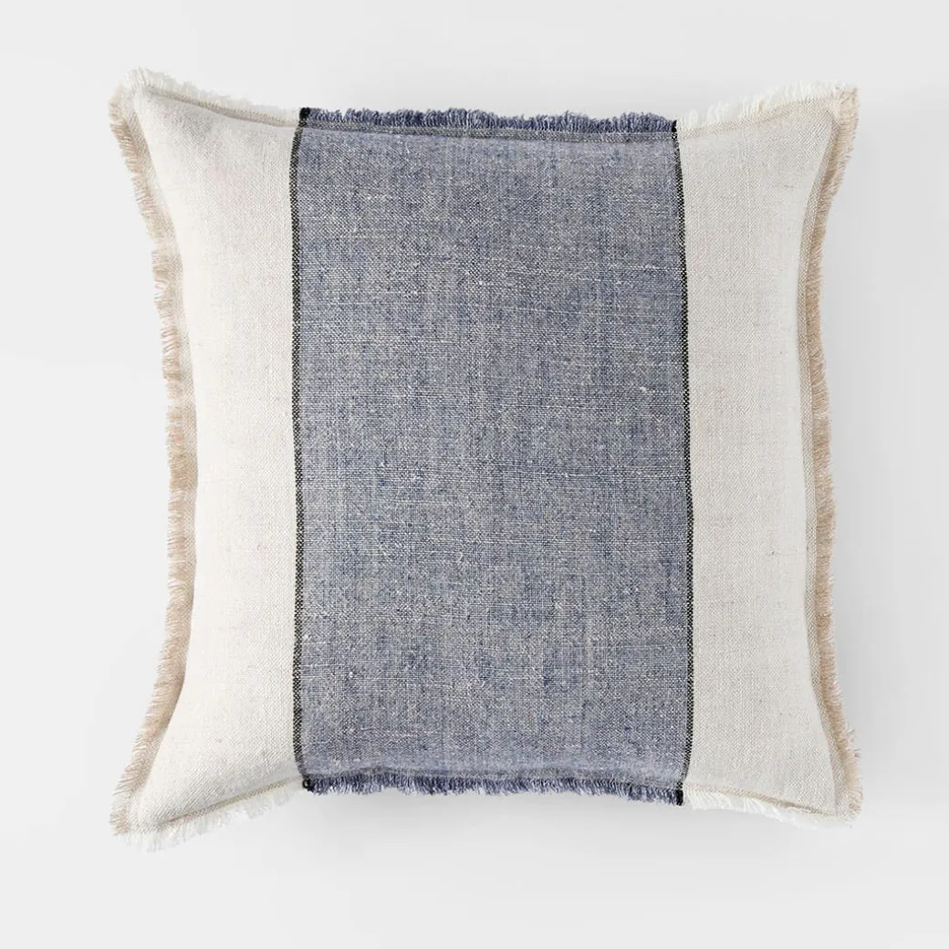 Everett Colour Block Linen Cushion - Washed Navy