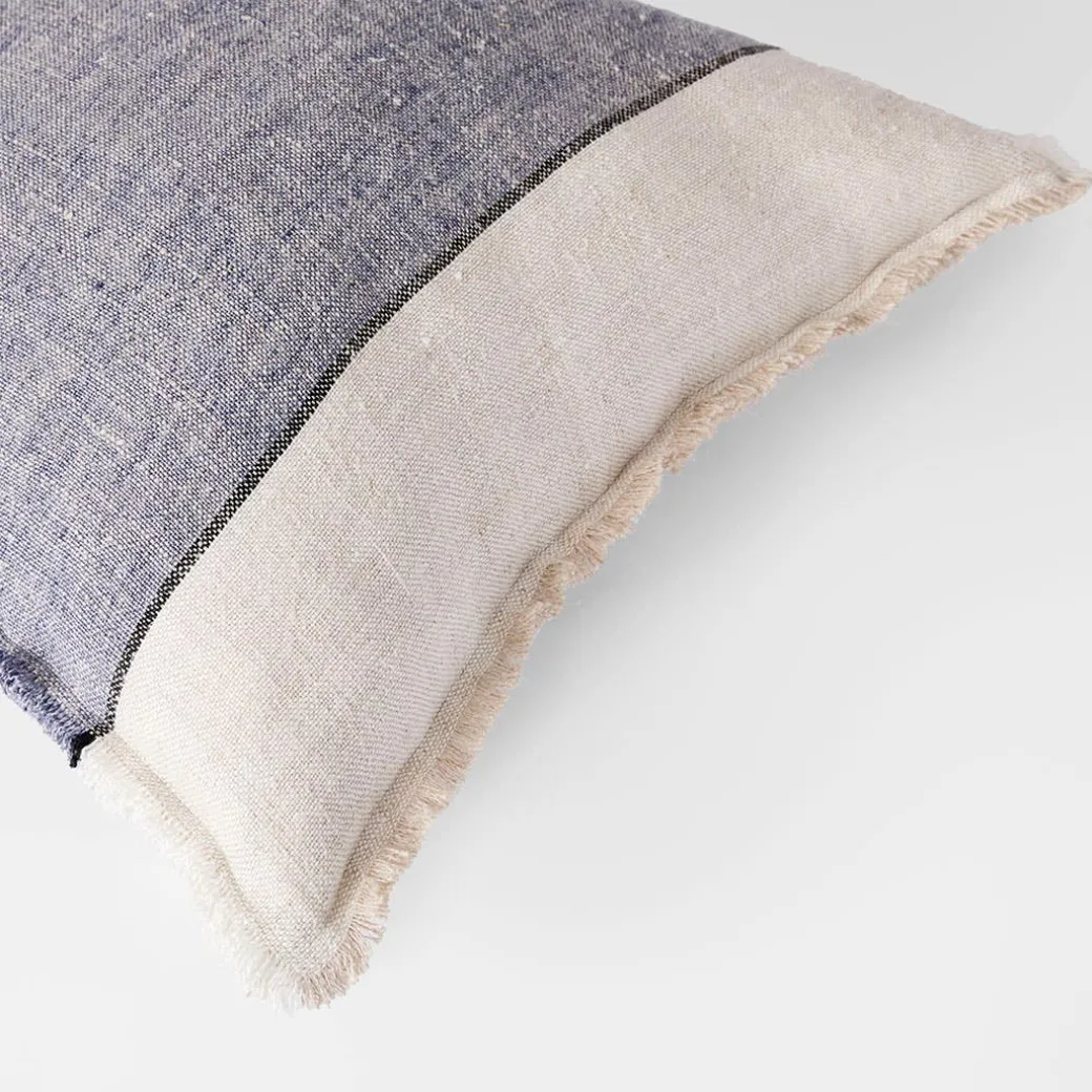 Everett Colour Block Linen Cushion - Washed Navy