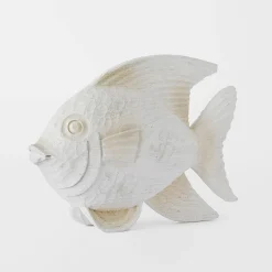 Fish Carved Sculpture Small - White Wash
