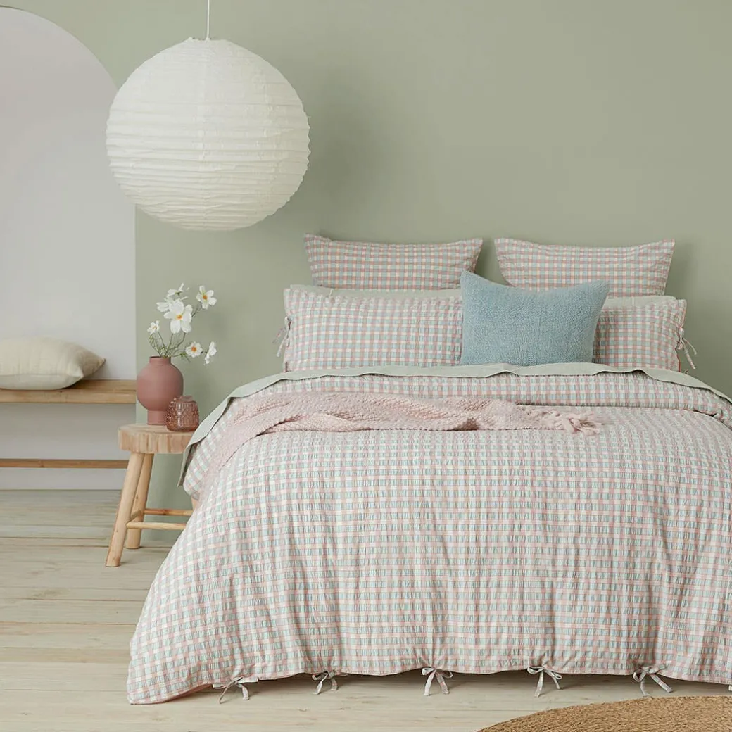 Leah Quilt Cover - Blush/Sage Check