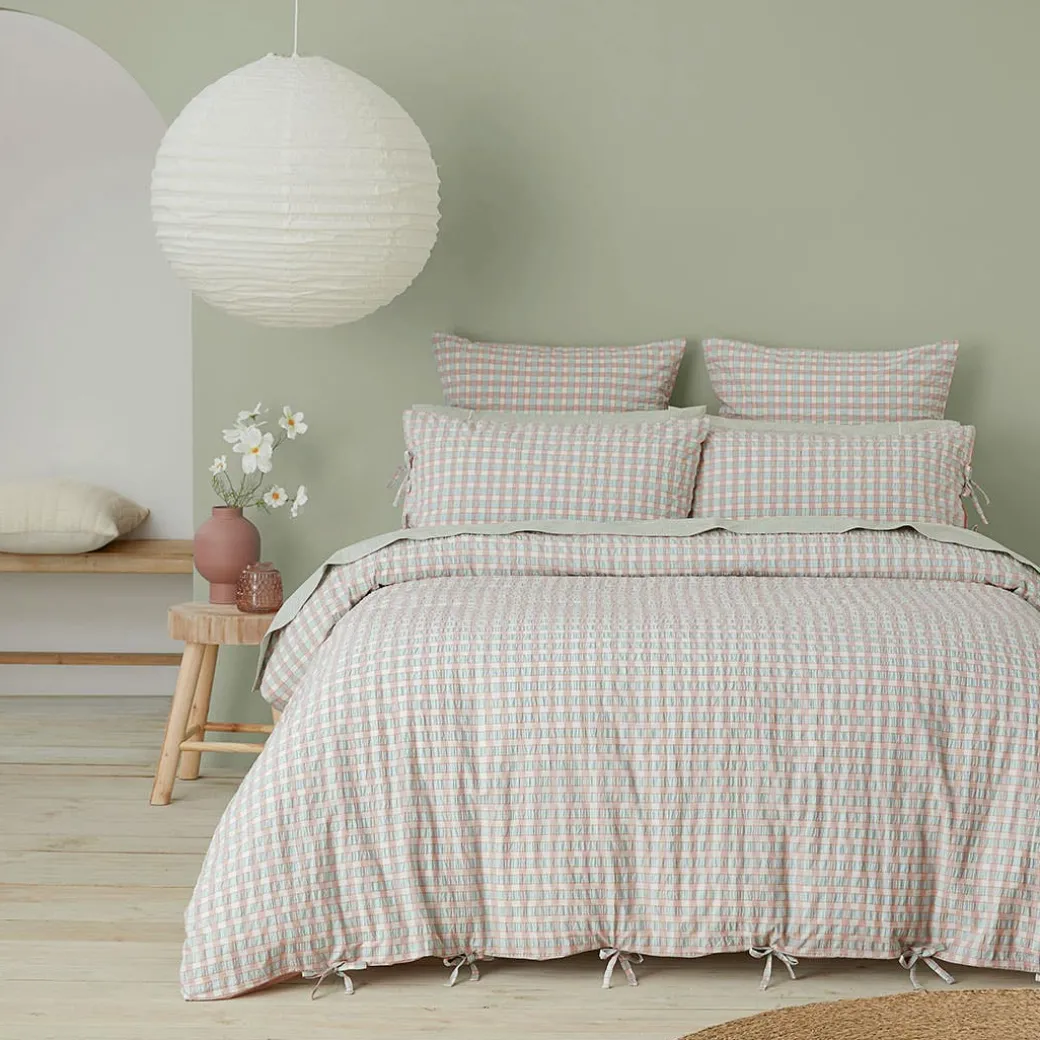 Leah Quilt Cover - Blush/Sage Check