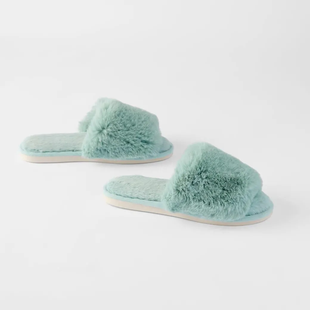 Open Toe Fur Slide - Emerald