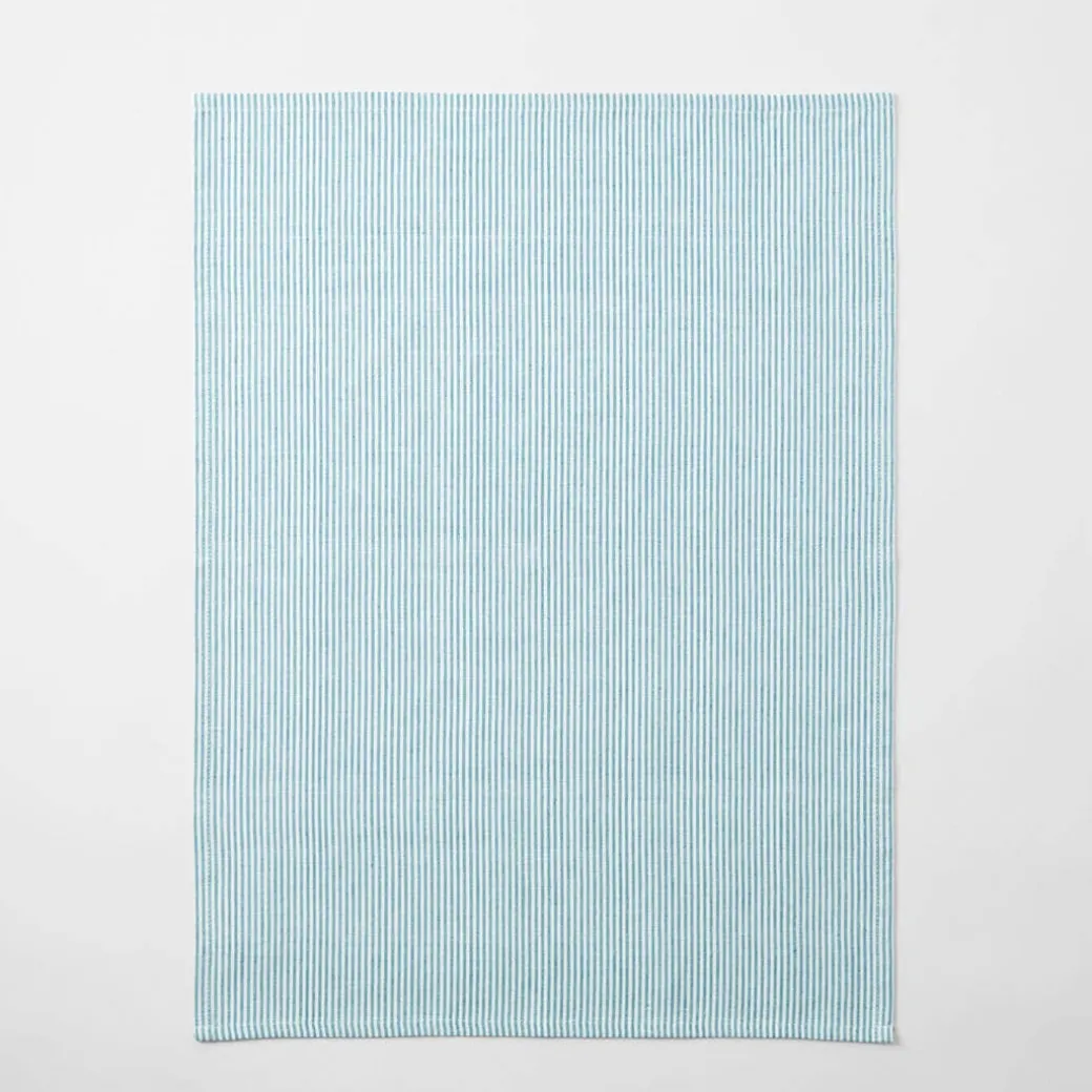 Yarn Dye Stripe Tea Towel Set Of 3 - Teal
